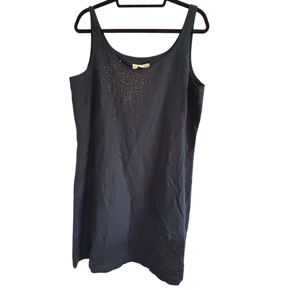 EILEEN FISHER Navy Linen Tank Dress | Size 16 | Sequin Detail
